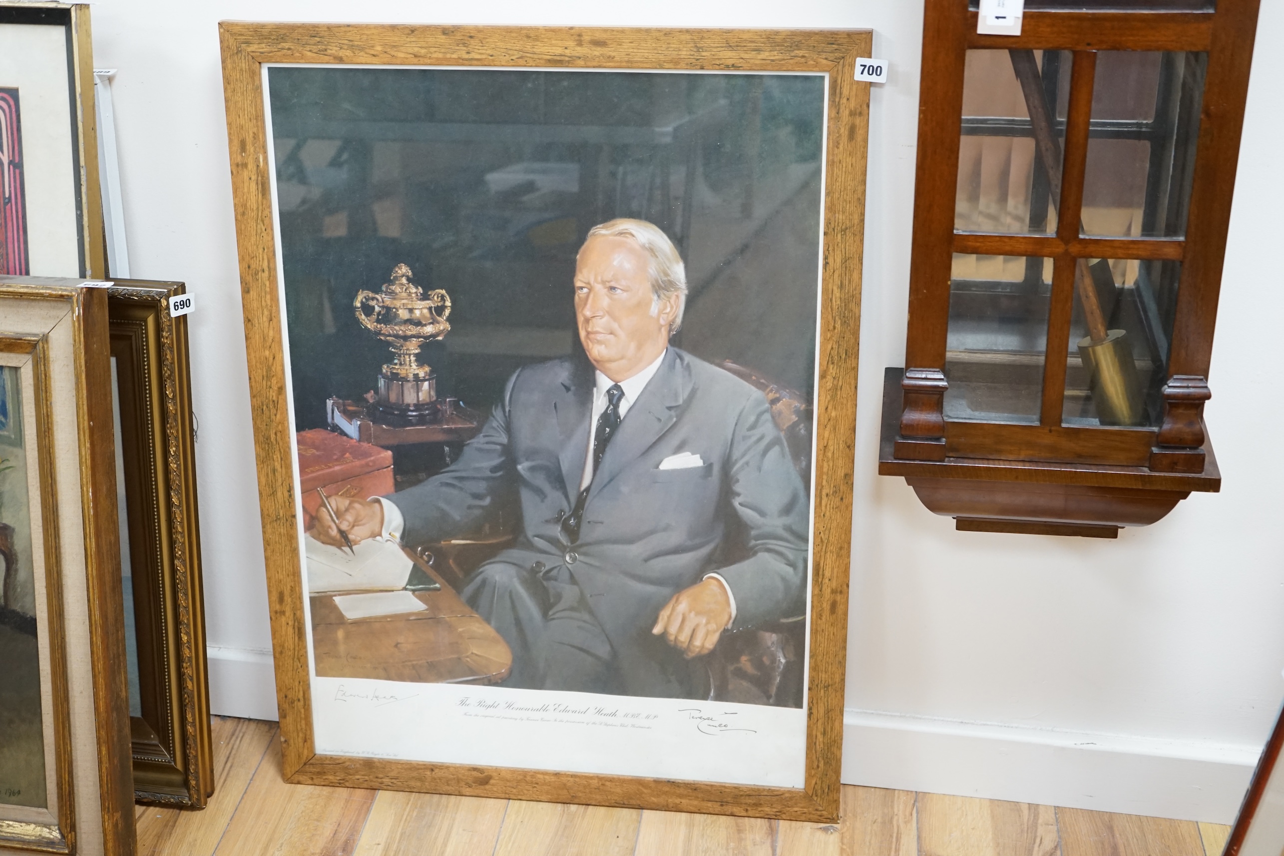 Terence Cuneo (1907-1996), colour print, Portrait of the Rt. Honourable Edward Heath, signed in ink by sitter and the artist, 81 x 58cm. Condition - fair